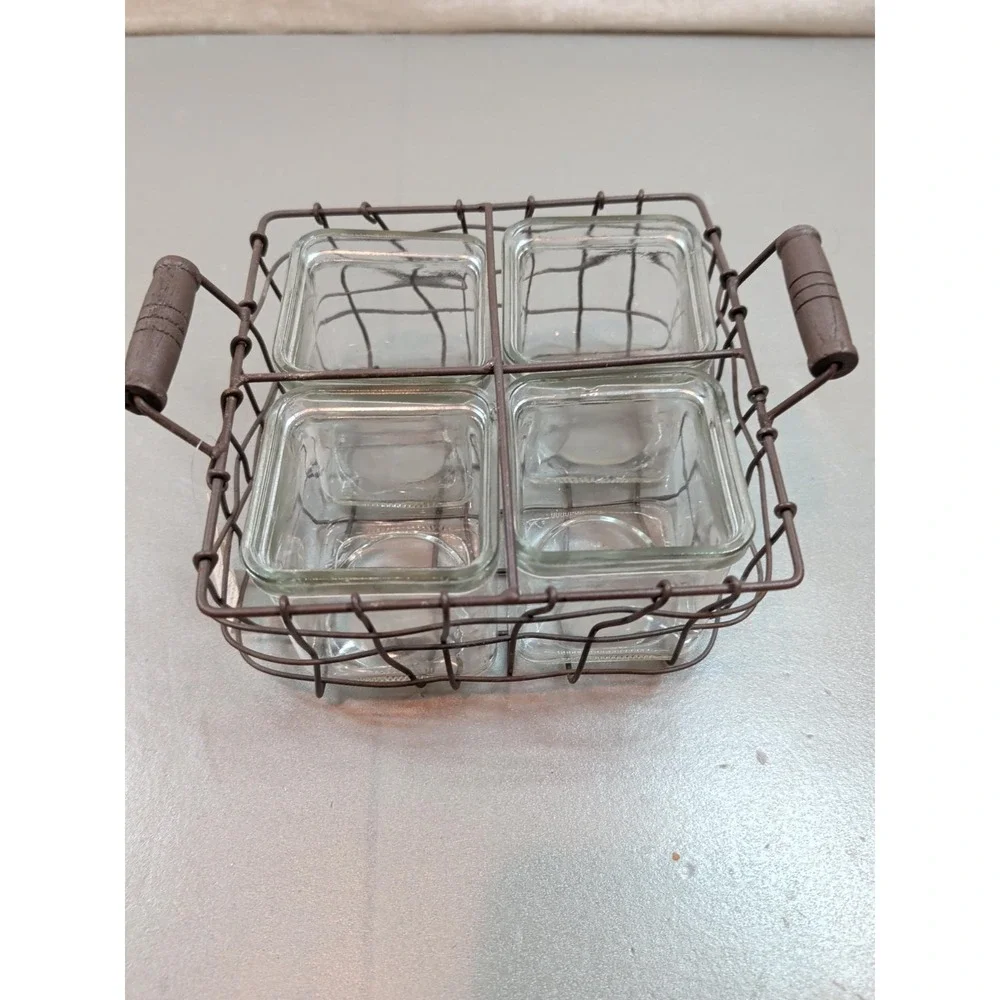 Blossom Bucket 4 Glass Jars in Wire Basket Caddy Rustic Farmhouse 171-72420